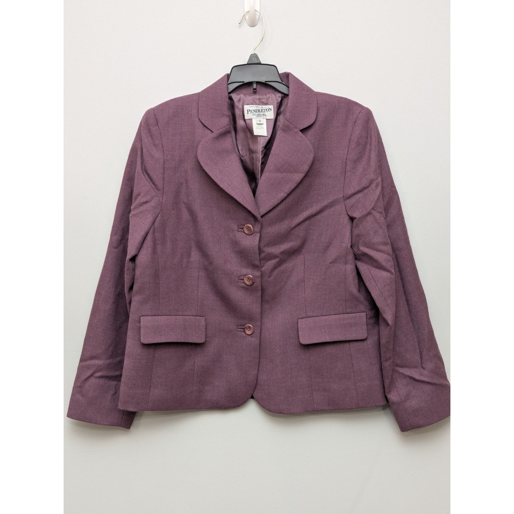 C7‎ Vintage 90's Pendleton Virgin Wool Purple Women's Blazer Size 12 Petite